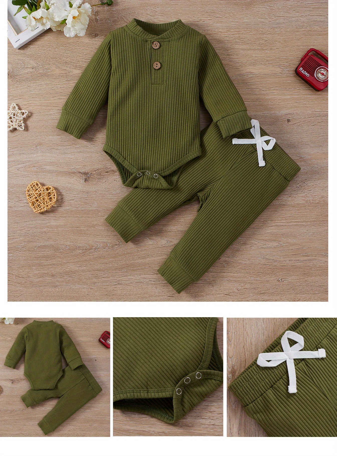 2pcs Baby Infant Boys And Girls Casual Plain Color Long Sleeve Onesie & Pants Set Clothes For Your Little One, Outdoor Cloth