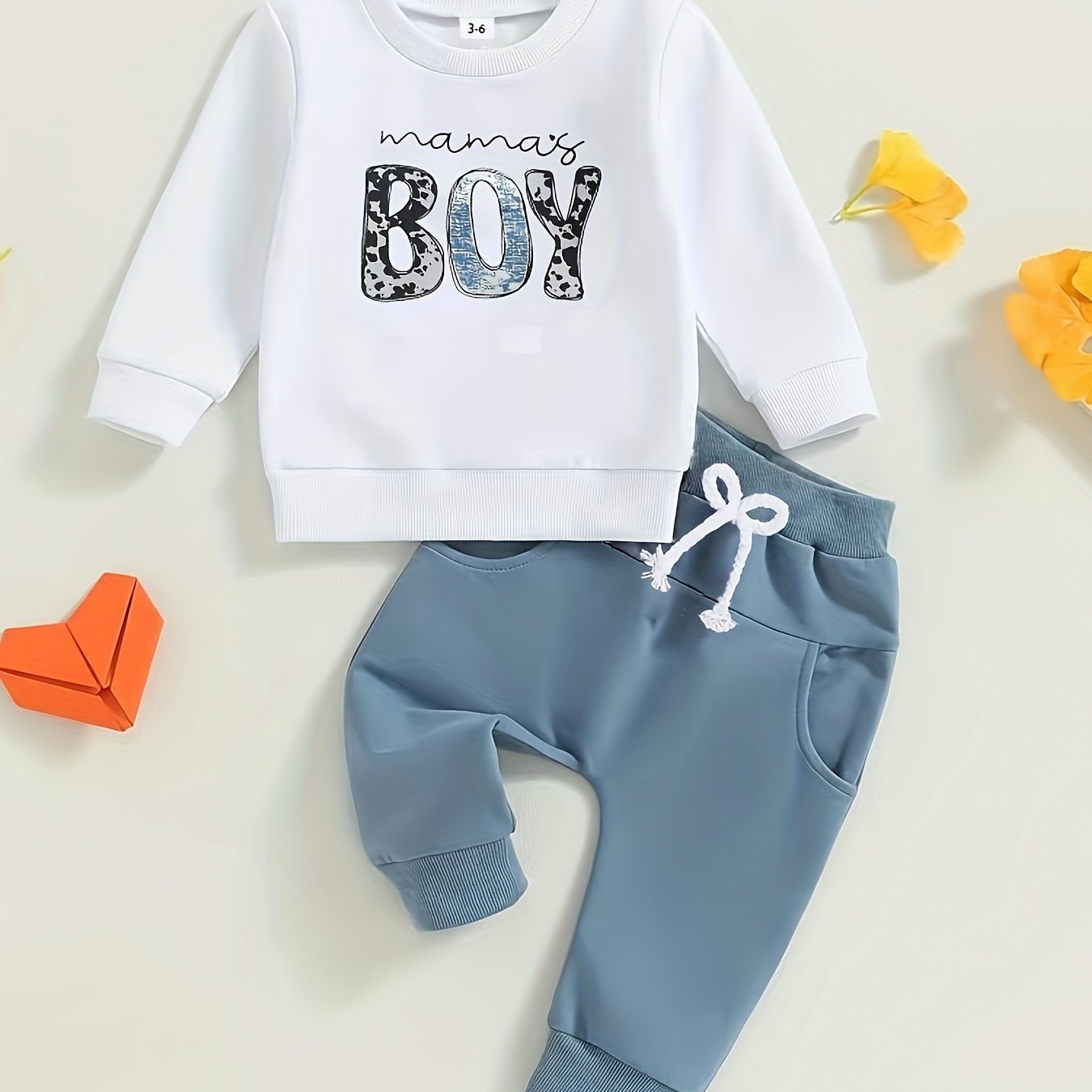 Toddler Baby Boy MAMA'S BOY Letter Print Sweatshirt Top Elastic Waist Sweatpants Outdoor Set, Outdoor Cloth
