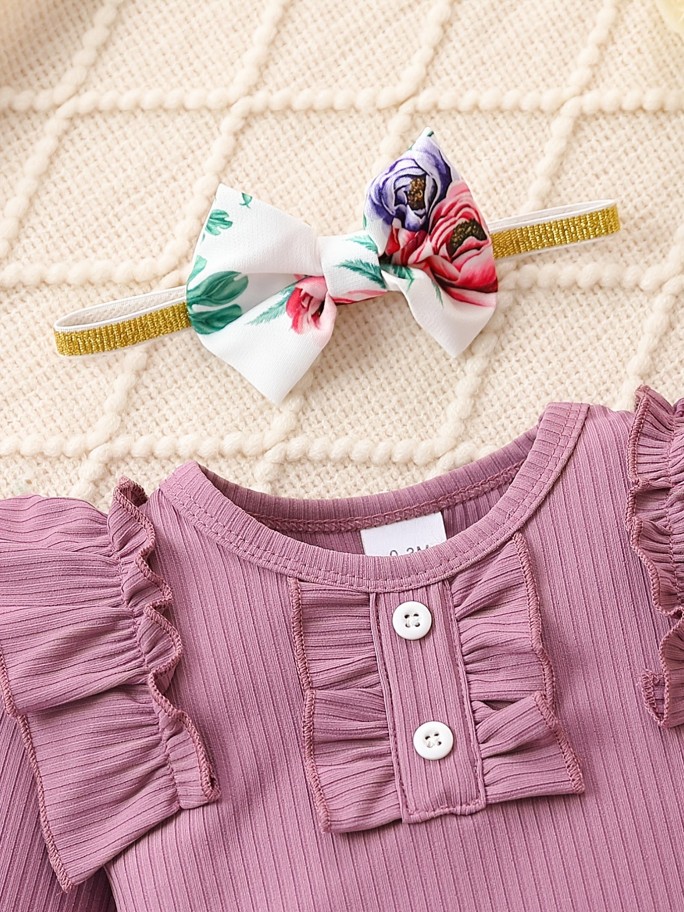 Cute Baby 3pcs Outfits - Floral/leopard Pants & Ruffle Long Sleeve Infant Romper & Headband Set Outdoor Set