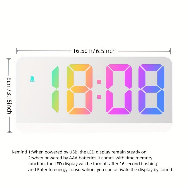Colorful LED Alarm Clock with HD Mirror Display, Temperature, Adjustable Brightness & USB/Battery Option - Perfect for Home & Travel