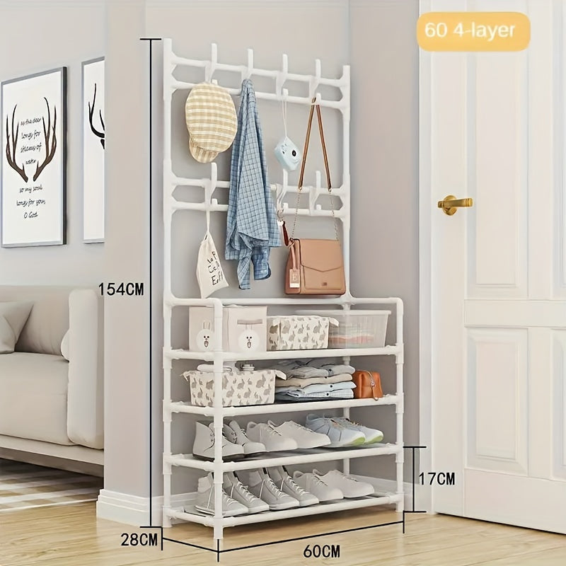 1pc Shoe And Hat Rack, Carbon Steel & Non-Woven Fabric, Floor Standing Dustproof Shoe Organizer, Multi-Layer Easy Assembly Shoe Shelf For Home, School Dorm – Metal & Plastic Construction