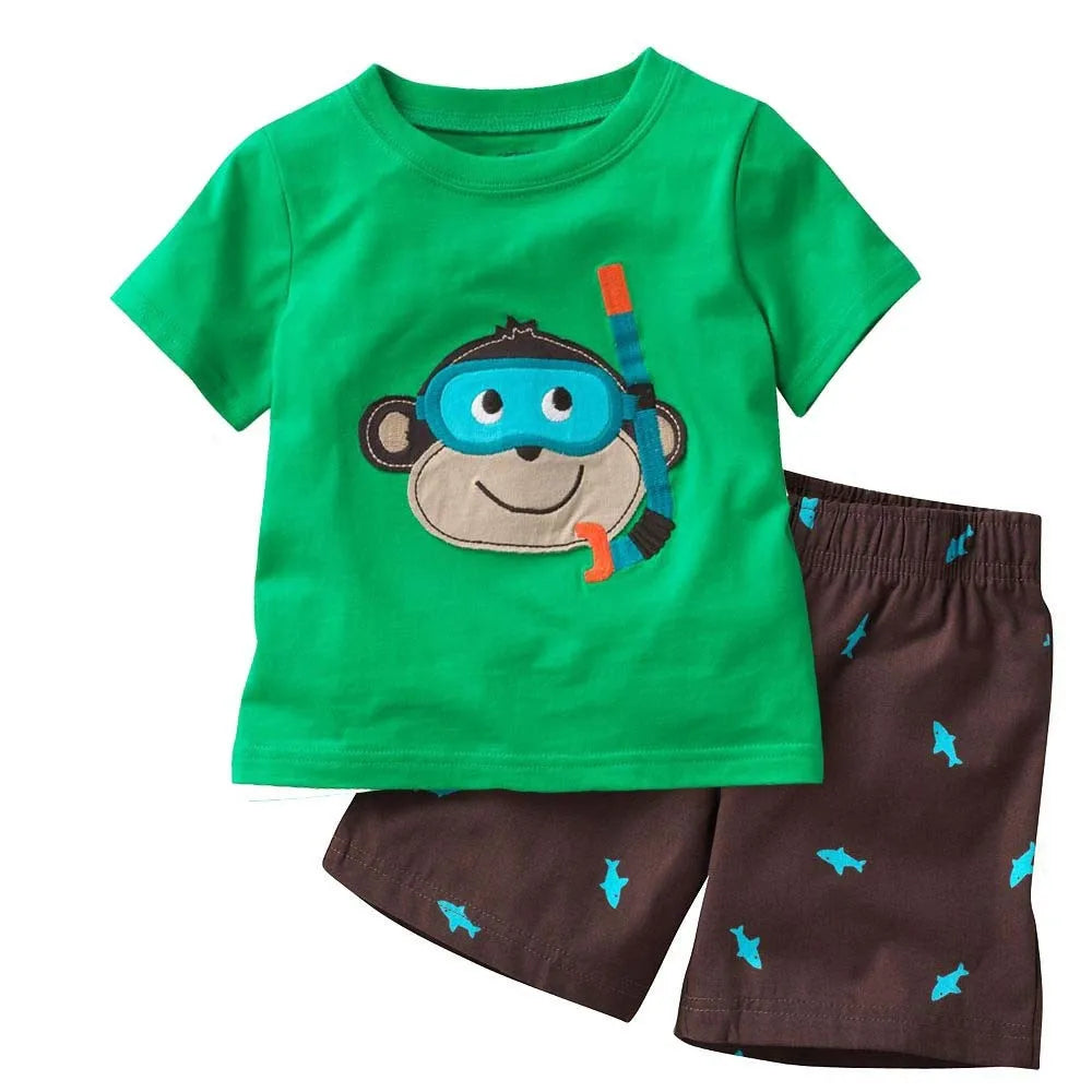 Green Crocodile Baby Boy Clothes Set Bike Children Tee Shirts Pants Suits Kids Outfit 100% Cotton Tops Panties 2 3 4 5 6 7 Years