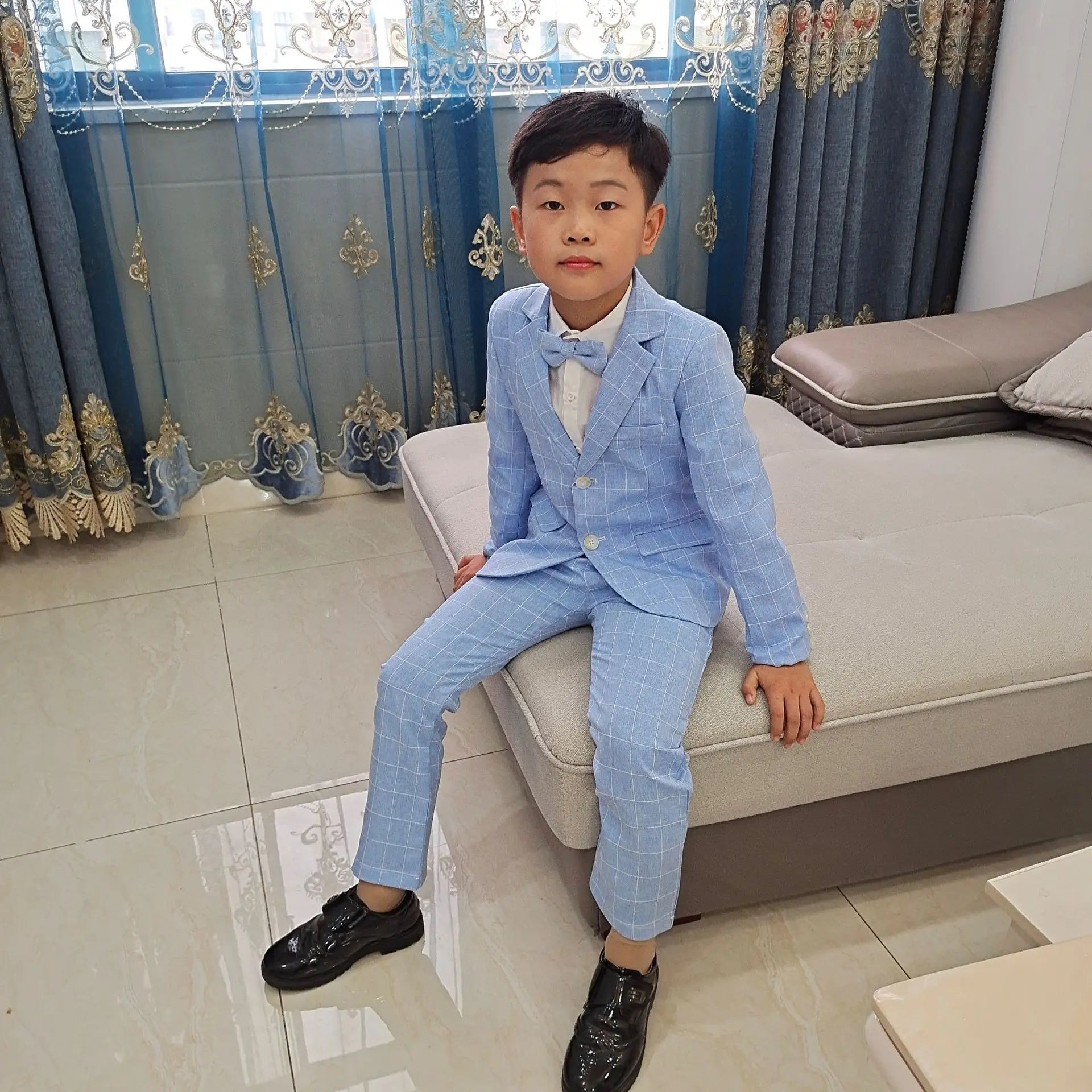 School uniform Dress for boys Formal Birthday Suits for Weddings Blazer Pants 2Pcs Kids Gentleman Party Child Clothing Sets F64