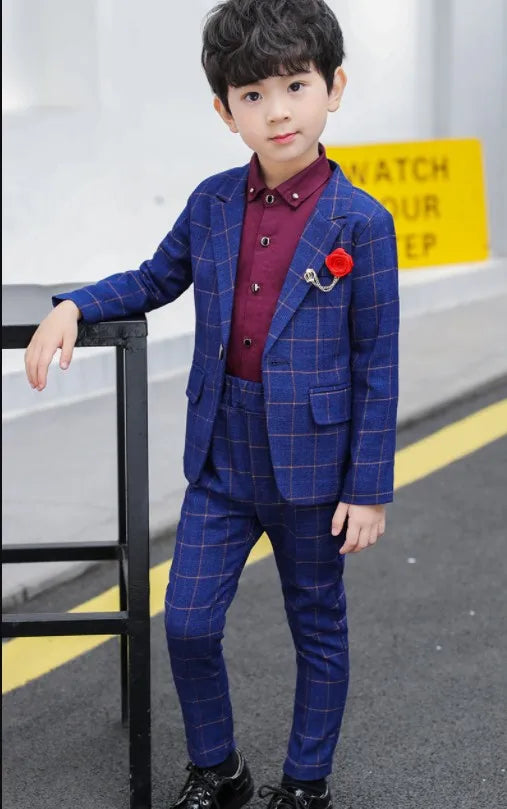 School uniform Dress for boys Formal Birthday Suits for Weddings Blazer Pants 2Pcs Kids Gentleman Party Child Clothing Sets F64