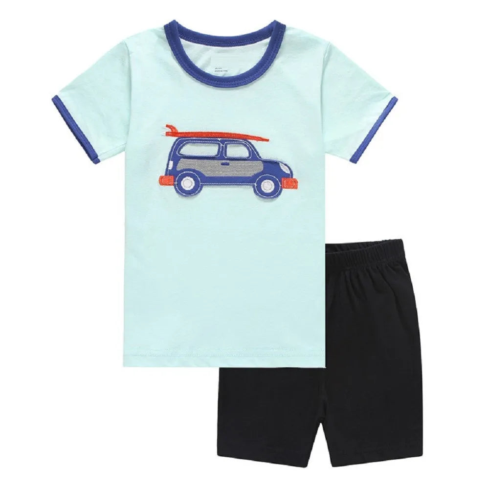 Green Crocodile Baby Boy Clothes Set Bike Children Tee Shirts Pants Suits Kids Outfit 100% Cotton Tops Panties 2 3 4 5 6 7 Years