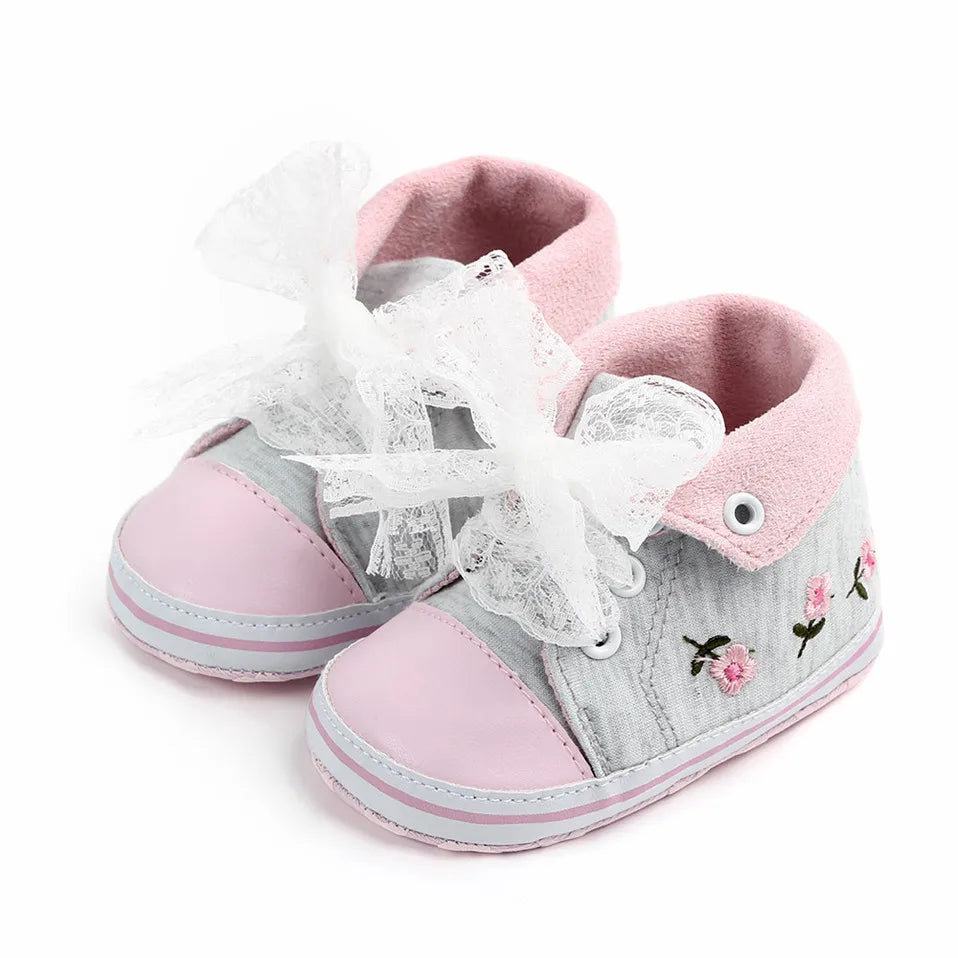 Baby Girl Shoes White Lace Floral Embroidered Soft Shoes Prewalker Walking Toddler Kids Shoes First Walker