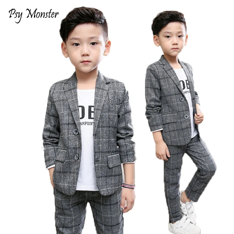 School uniform Dress for boys Formal Birthday Suits for Weddings Blazer Pants 2Pcs Kids Gentleman Party Child Clothing Sets F64