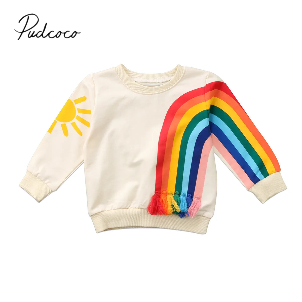 2020 Brand New Toddler Infant Girl Kid Rainbow Tassel T-Shirt Tops Clothes Colorful Sweater Sweatshirt Cardigan Casual Warm Tops