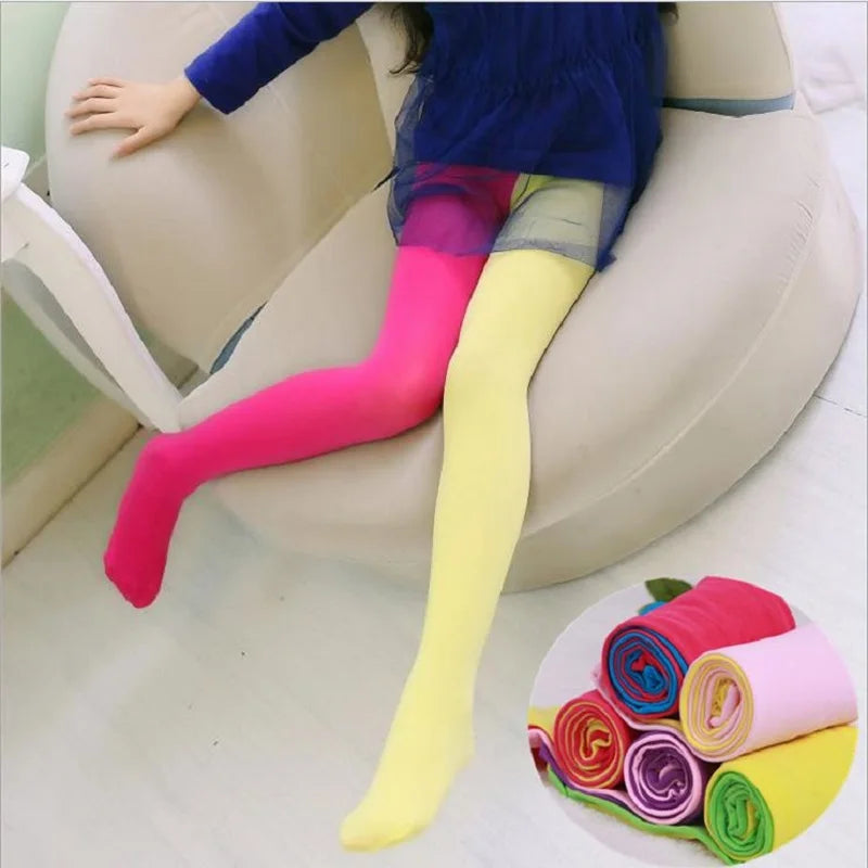 3-9 Years Girls Candy Color Tights Baby Kids Cute Velvet Pantyhose Contrast Combination Color Girl Spring Warm Dance Stockings