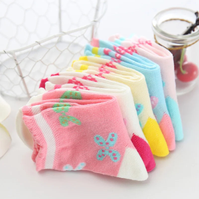 5 pairs/lot Spring Autumn High Quality Girls Socks Cotton Butterfly Candy Color Socks For Girls 3- 12 Year Children Socks