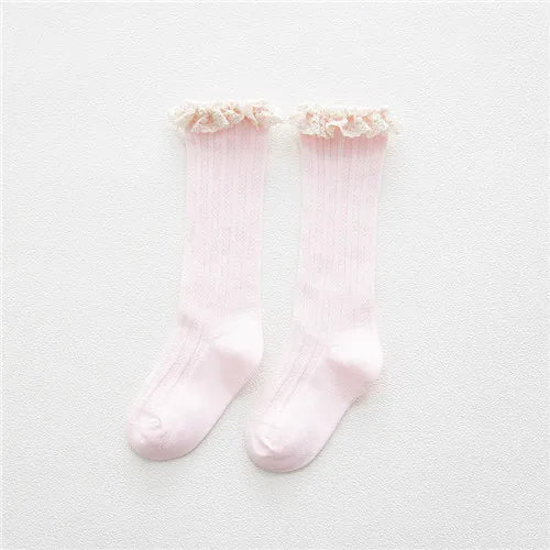 Free Shipping Children's Knee High Socks with Lace Cheap Stuff  Ruffle Socks Kid Princess Girls Baby Leg Warmers Cotton