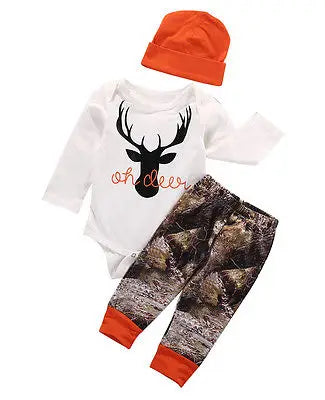 Citgeett Autumn  baby boy clothing sets Newborn Baby Boy Girl Deer Romper Pants Leggings Hat 3pcs Outfits Set Costume