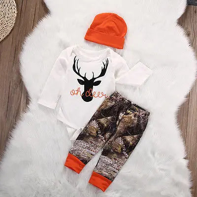 Citgeett Autumn  baby boy clothing sets Newborn Baby Boy Girl Deer Romper Pants Leggings Hat 3pcs Outfits Set Costume
