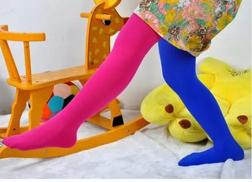 3-9 Years Girls Candy Color Tights Baby Kids Cute Velvet Pantyhose Contrast Combination Color Girl Spring Warm Dance Stockings