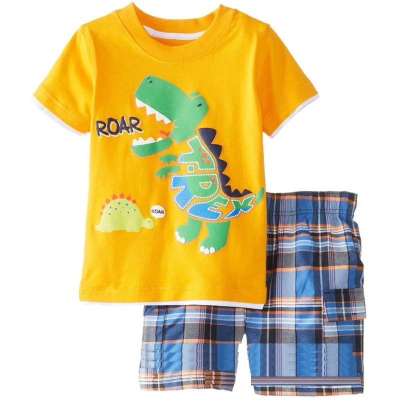 Green Crocodile Baby Boy Clothes Set Bike Children Tee Shirts Pants Suits Kids Outfit 100% Cotton Tops Panties 2 3 4 5 6 7 Years
