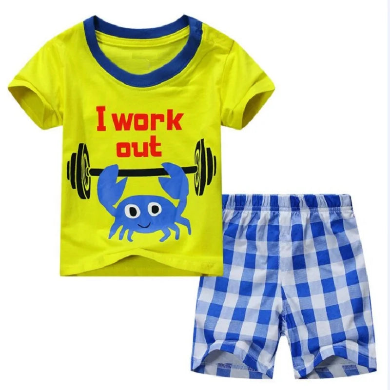 Green Crocodile Baby Boy Clothes Set Bike Children Tee Shirts Pants Suits Kids Outfit 100% Cotton Tops Panties 2 3 4 5 6 7 Years