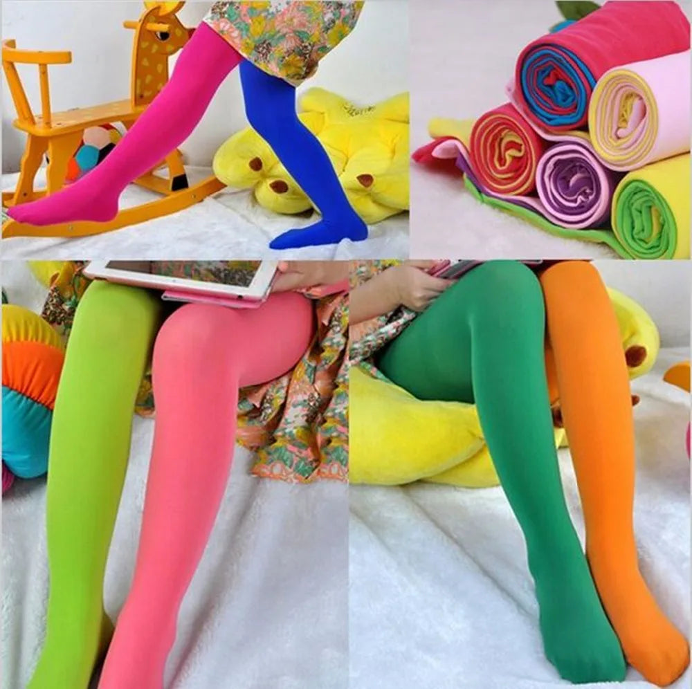 3-9 Years Girls Candy Color Tights Baby Kids Cute Velvet Pantyhose Contrast Combination Color Girl Spring Warm Dance Stockings