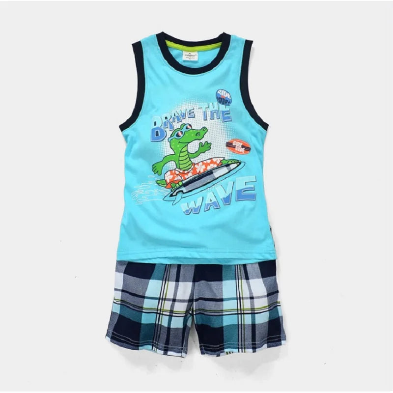 Green Crocodile Baby Boy Clothes Set Bike Children Tee Shirts Pants Suits Kids Outfit 100% Cotton Tops Panties 2 3 4 5 6 7 Years