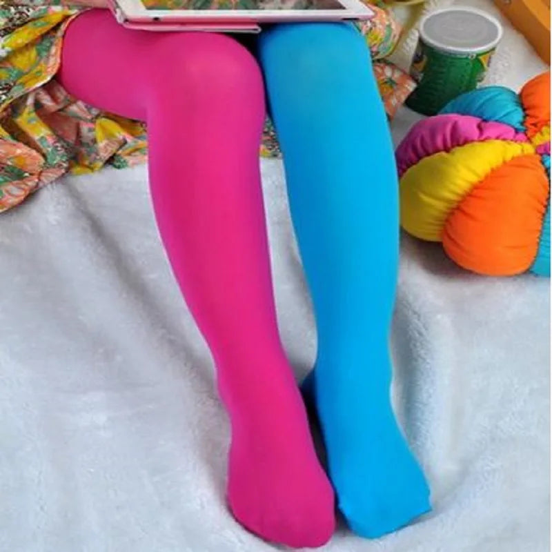 3-9 Years Girls Candy Color Tights Baby Kids Cute Velvet Pantyhose Contrast Combination Color Girl Spring Warm Dance Stockings