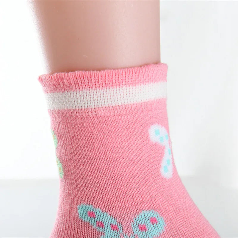 5 pairs/lot Spring Autumn High Quality Girls Socks Cotton Butterfly Candy Color Socks For Girls 3- 12 Year Children Socks