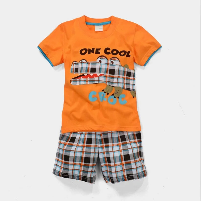 Green Crocodile Baby Boy Clothes Set Bike Children Tee Shirts Pants Suits Kids Outfit 100% Cotton Tops Panties 2 3 4 5 6 7 Years