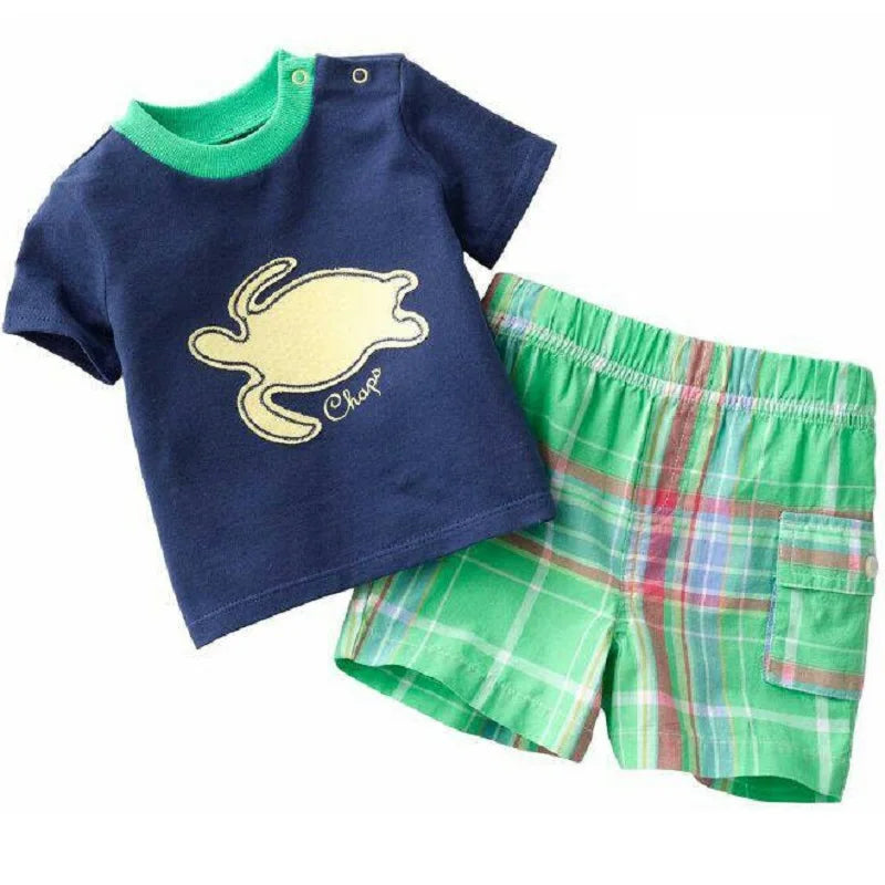 Green Crocodile Baby Boy Clothes Set Bike Children Tee Shirts Pants Suits Kids Outfit 100% Cotton Tops Panties 2 3 4 5 6 7 Years