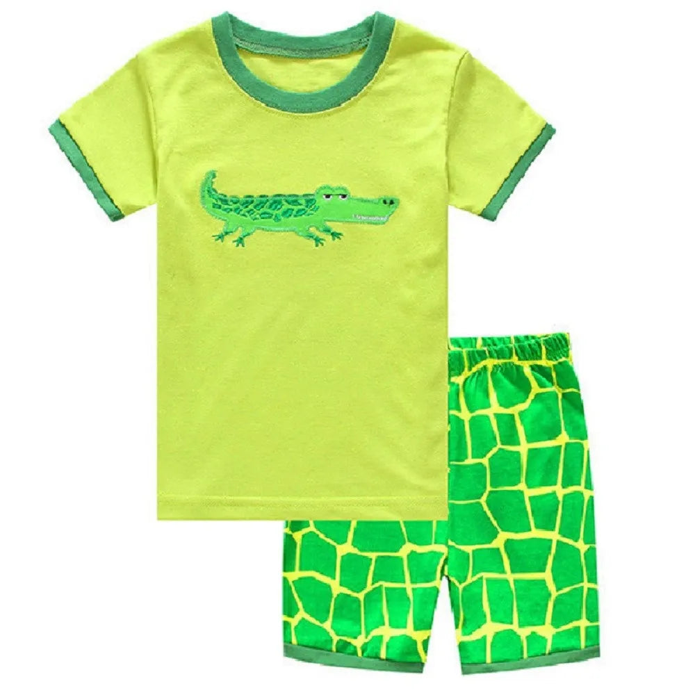 Green Crocodile Baby Boy Clothes Set Bike Children Tee Shirts Pants Suits Kids Outfit 100% Cotton Tops Panties 2 3 4 5 6 7 Years