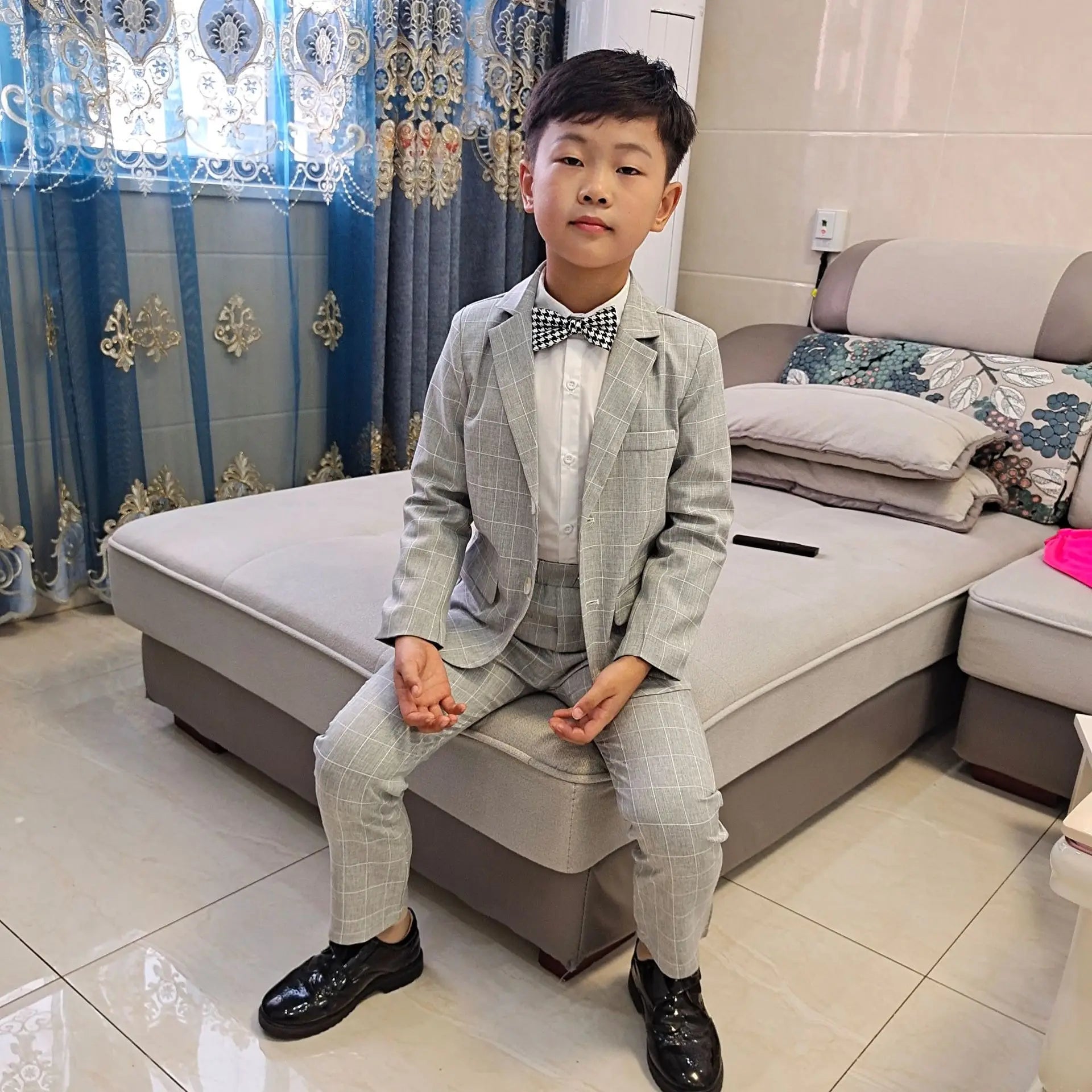 School uniform Dress for boys Formal Birthday Suits for Weddings Blazer Pants 2Pcs Kids Gentleman Party Child Clothing Sets F64