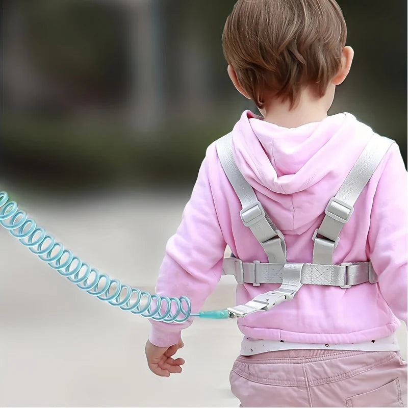 Kids Anti-Lost Leash with Pulling Rope, Anti-Lost Back Pack, Safety Strap with Spring Rope, Blue and Pink Polyester, for