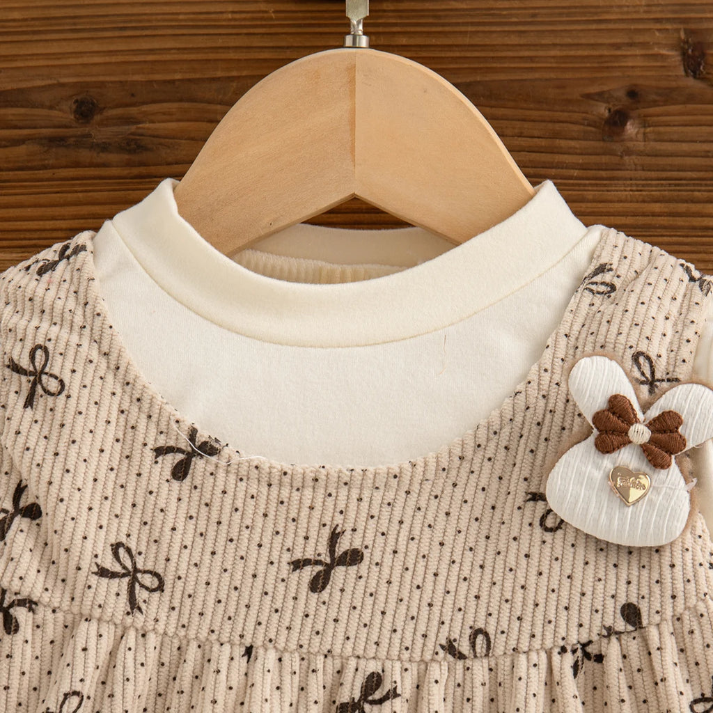 Baby Girl Dress Spring And Autumn Full Printed Bow Long Sleeved Girl Dress Cute Cartoon Girl Princess Dress ﻿