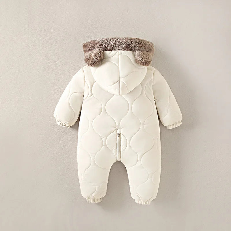 0-3 years baby onesies autumn and winter fleece warm cotton clothes newborn clothes Baby solid color hooded crawling suit Baby
