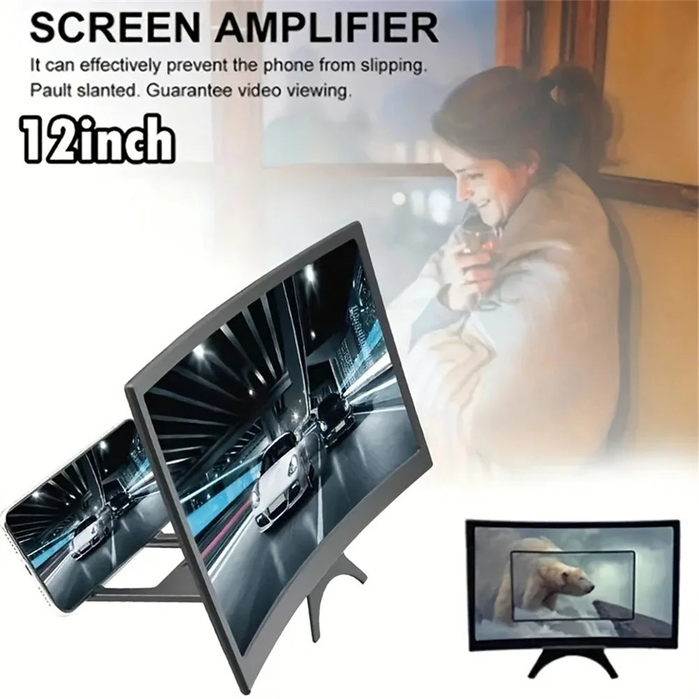 12 Inch/Phone Screen 3D HD Magnifier Movie Video Amplifier Holder Enlarger Screen Smart Phone Magnifying Curved Screen