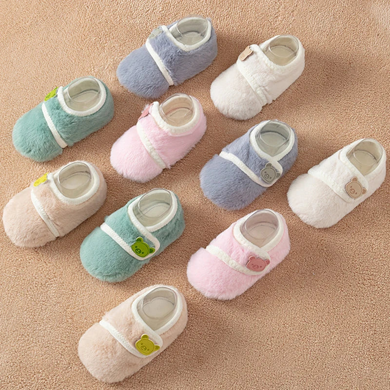 Winter Infant Plush Floor Socks Soft Bottom Anti-slip Newborn Learning Walking Shoes Bear Baby Foot Covers Home Kids Footwear