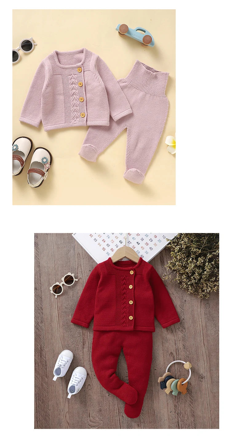 Baby Clothes Set Knit Newborn Girl Boy Long Sleeve Pullover Pants 2PC Fashion Solid Warm Infant Sweater Trousers Leggings Autumn