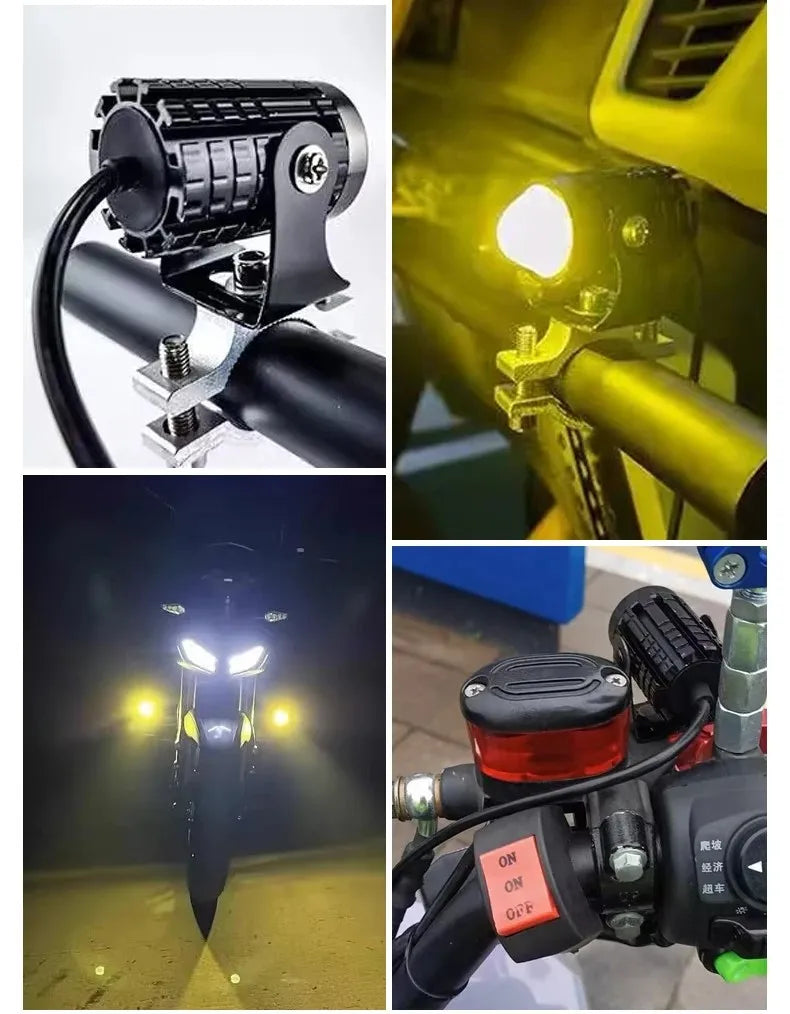 Universal Motorcycle LED Headlight Projector Lens Dual Color ATV Scooter Driving Lamp Fog Light Auxiliary Spotlight Lamp