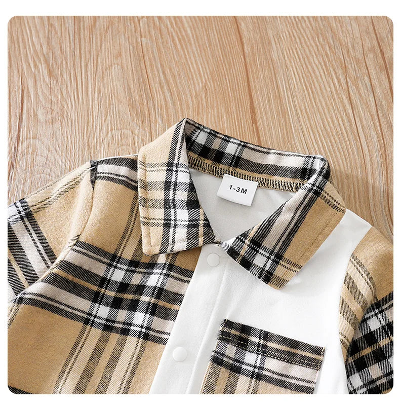 Newborn Clothes Casual Checkered Comfortable Boy And Girl Spring And Autumn Long Sleeved Baby Jumpsuit+Hat Two-Piece Set