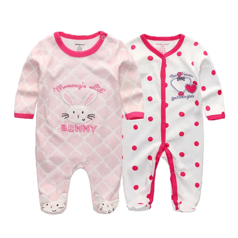 Kiddiezoom 2 Pcs Unisex 0-12Months Cartoon Long Sleeve Baby Boys Girl Romper 100%Cotton Soft Newborn Jumpsuit Infant Clothes