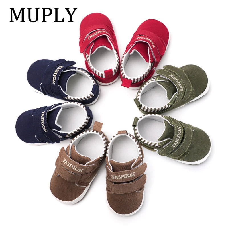 Infant Babies Boys Girls Shoes Soft Sole Canvas Solid Footwear For Newborns Toddler Crib Moccasins Letter Print Anti-Slip Shoes