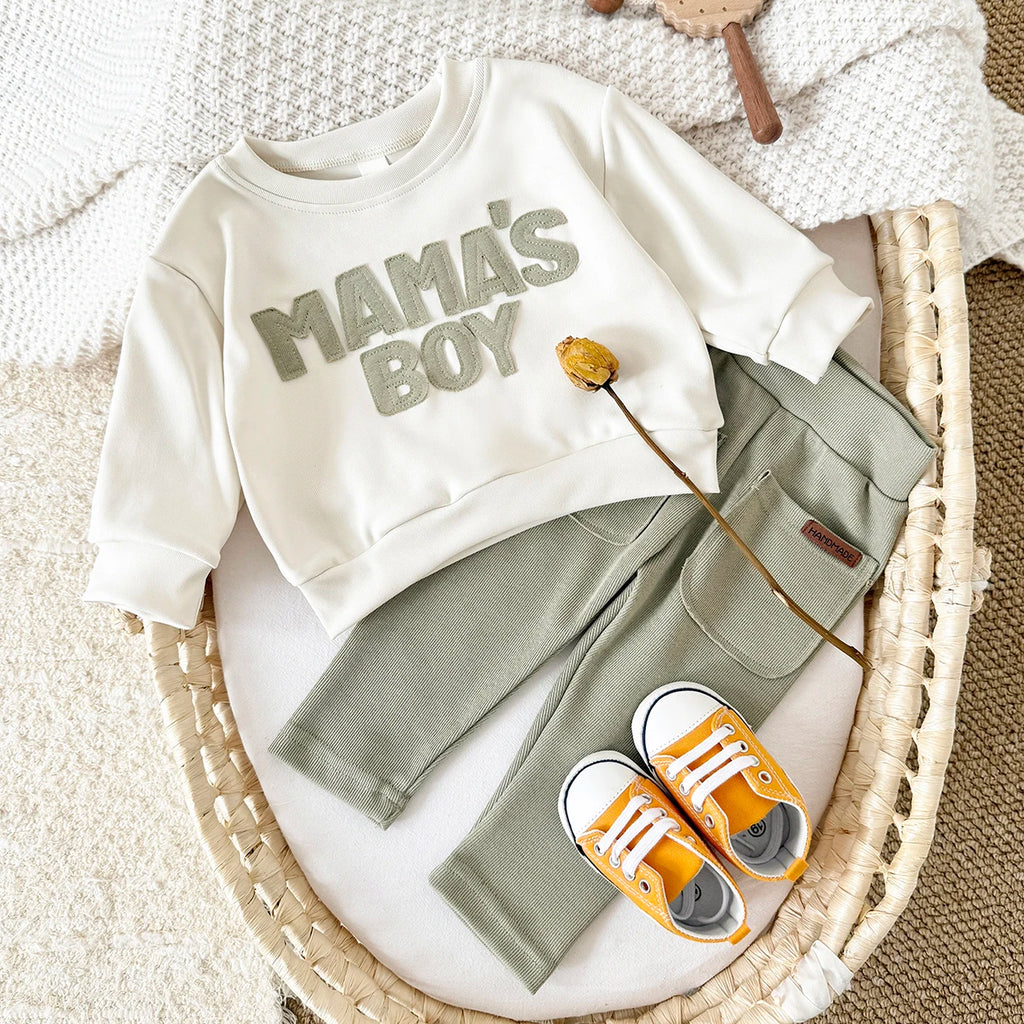 2025 Baby Boy Clothes MAMA'S BOY Sets Fall Baby Girl Infant Outfit Sweatshirt Top Pants 2Pcs Long Sleeve Winter Warm Infant Suit