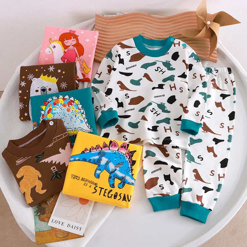 Autumn Autumn Baby Boy's Clothes girls clothes 2 to 8 years Pajamas Home Clothes Long Pants T-shirt Cartoon Underwear 2-Piece