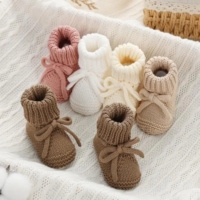 1 pair Breathable Baby Girls Walking Stylish Bowknot Cotton Knitted First Walkers Safety Treaded Pattern Footwear 4XBC