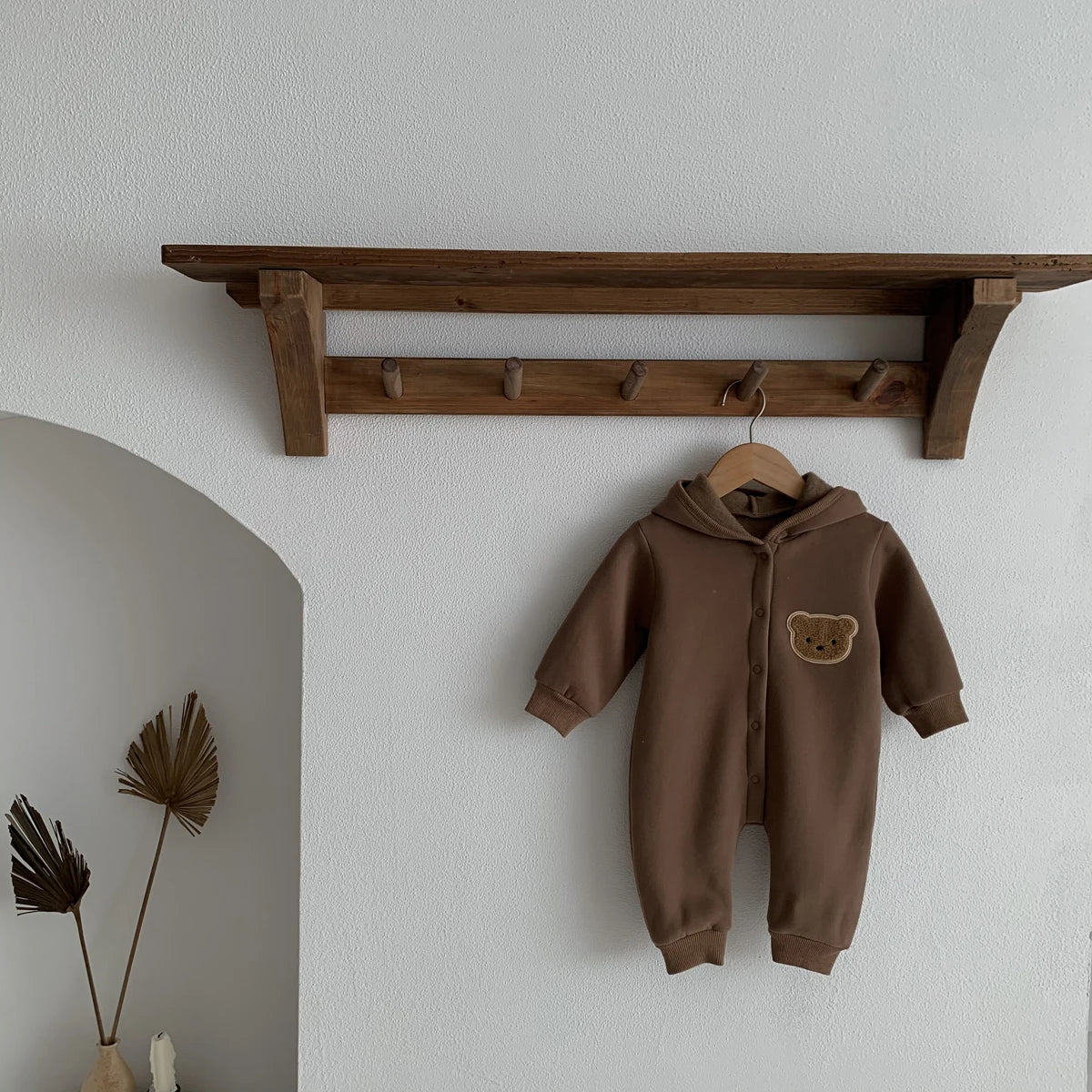 Ready Stock Newborn Baby Clothes Winter Baby Jumpsuit Bear Cute Hooded Baby Bodysuit Warm 0-2 Years Old