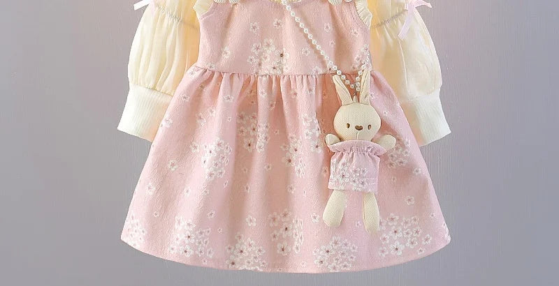 Baby clothes 1-6 years old girls long-sleeved floral skirt spring and autumn new sweet and cute fake two-piece casual dress