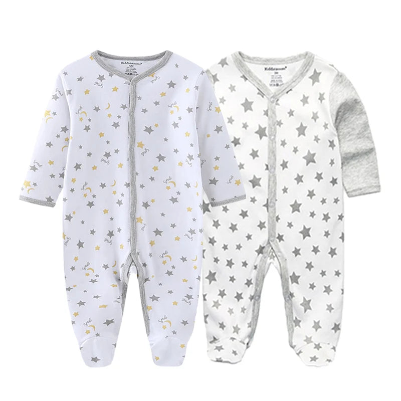 Kiddiezoom 2 Pcs Unisex 0-12Months Cartoon Long Sleeve Baby Boys Girl Romper 100%Cotton Soft Newborn Jumpsuit Infant Clothes