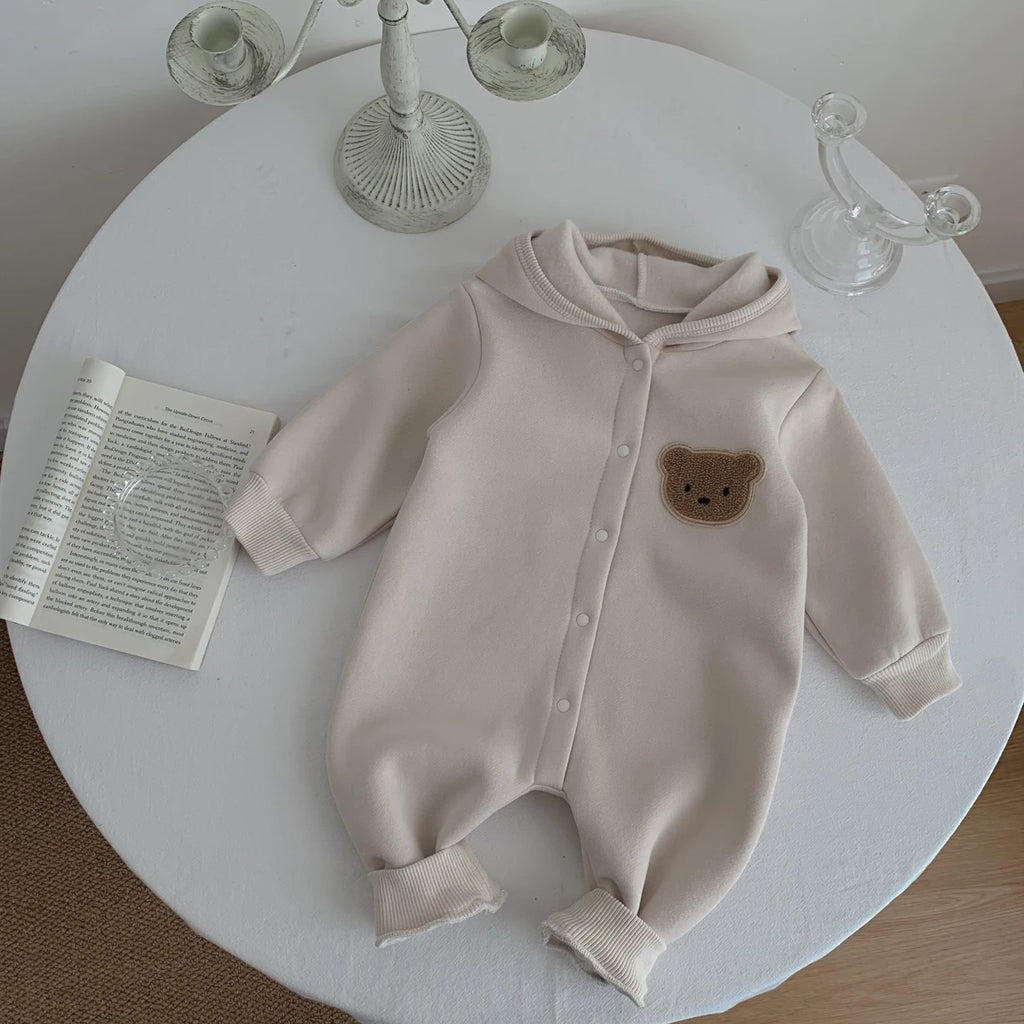 Ready Stock Newborn Baby Clothes Winter Baby Jumpsuit Bear Cute Hooded Baby Bodysuit Warm 0-2 Years Old