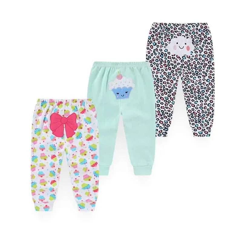 Kiddiezoom 3 PCS Four Seasons Cartoon Unisex Newborn Baby Pants 100%Cotton Soft Girl Baby Boy Girl trousers
