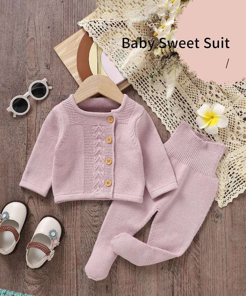 Baby Clothes Set Knit Newborn Girl Boy Long Sleeve Pullover Pants 2PC Fashion Solid Warm Infant Sweater Trousers Leggings Autumn