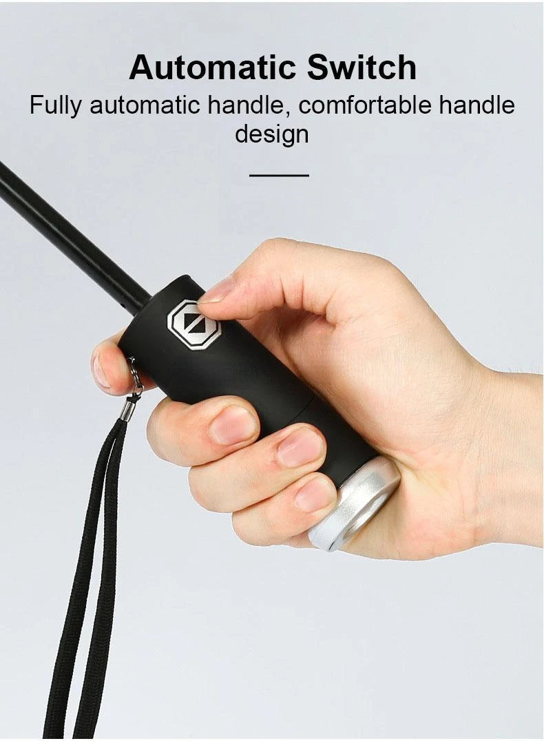 Windproof Automatic Umbrella With LED Flashlight Reflective Stripe Reverse Light Umbrellas Rain Men Women Large Folding Parasol