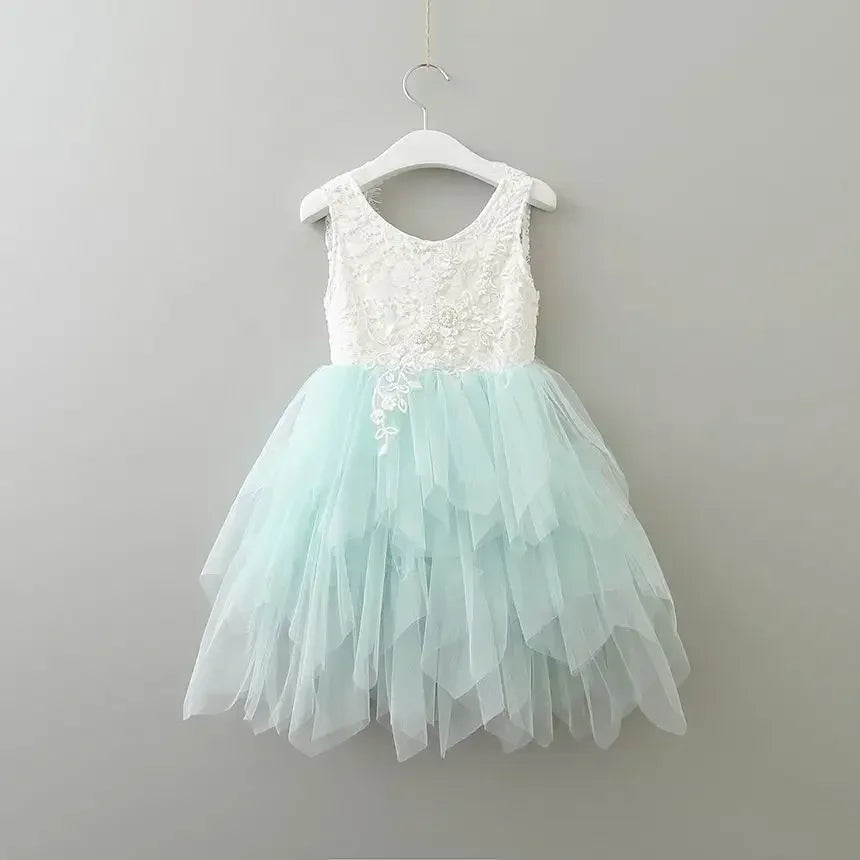 Summer Lace Girls Dress Gauze Kids Princess Dresses for Girl Vest Dress Party Dress Baby Clothes E16900
