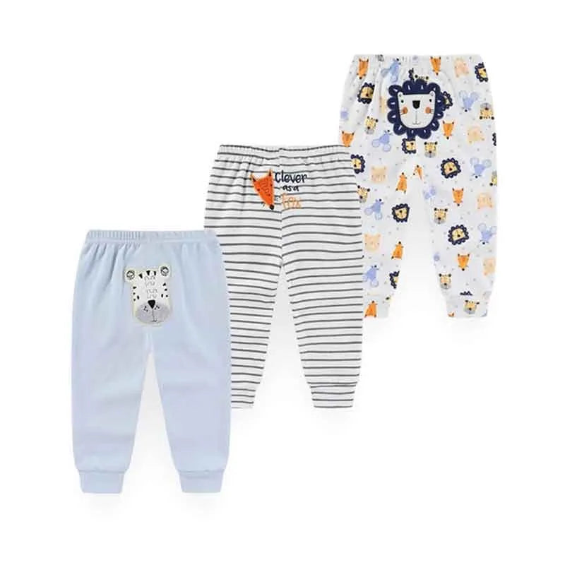 Kiddiezoom 3 PCS Four Seasons Cartoon Unisex Newborn Baby Pants 100%Cotton Soft Girl Baby Boy Girl trousers